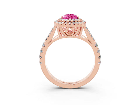 Rose gold Pear Cut Pink Sapphire Pavé Split Shank Double Halo Engagement Ring_3