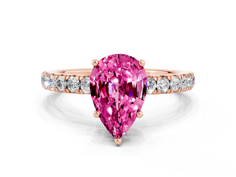 Rose gold Pear Cut Pink Sapphire Pave Band Solitaire Ring with Four-Prong Setting_60