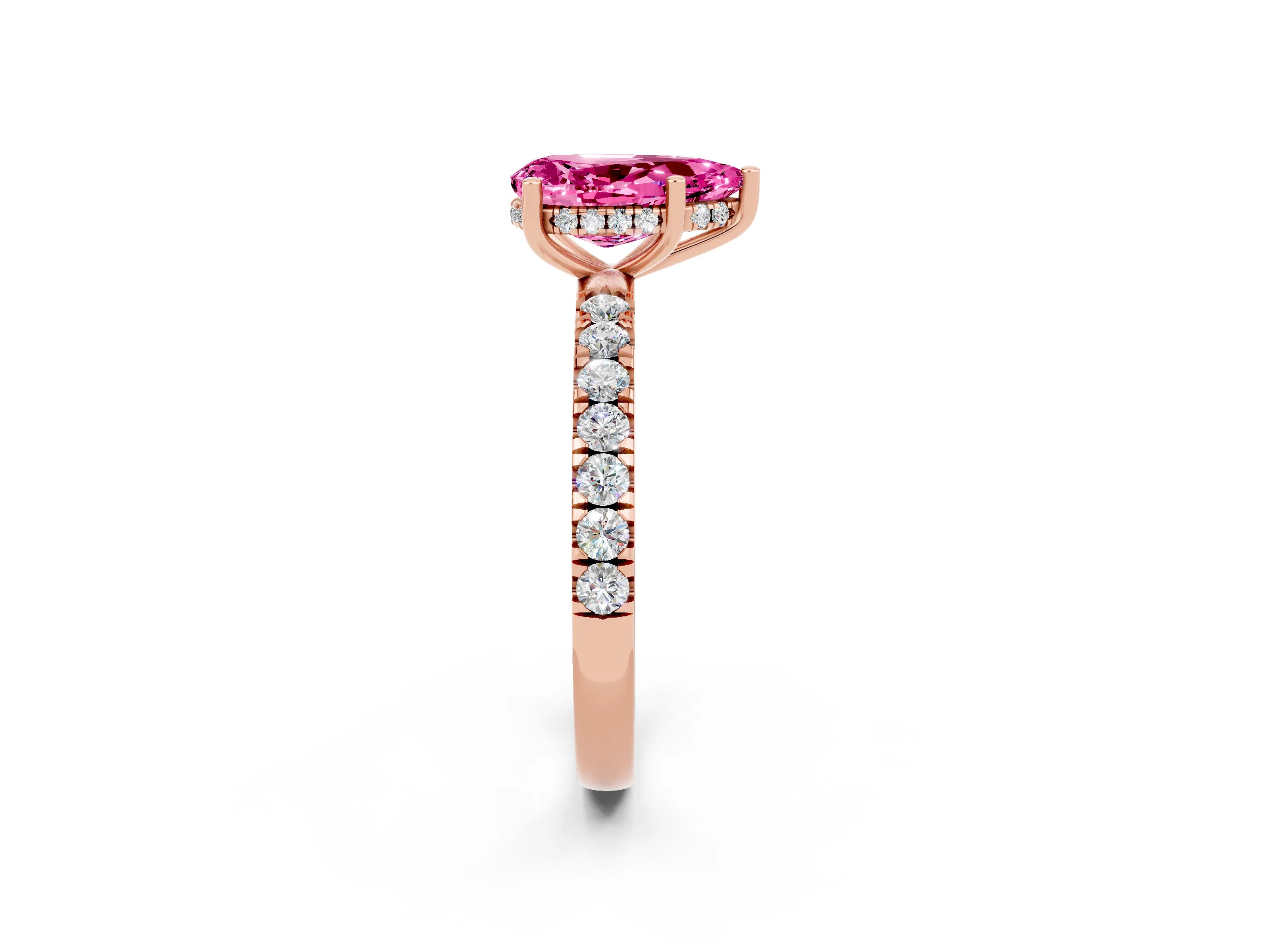 Rose gold Pear Cut Pink Sapphire Pave Band Solitaire Ring with Four-Prong Setting_62