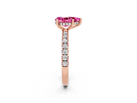 Rose gold Pear Cut Pink Sapphire Pave Band Solitaire Ring with Four-Prong Setting_62