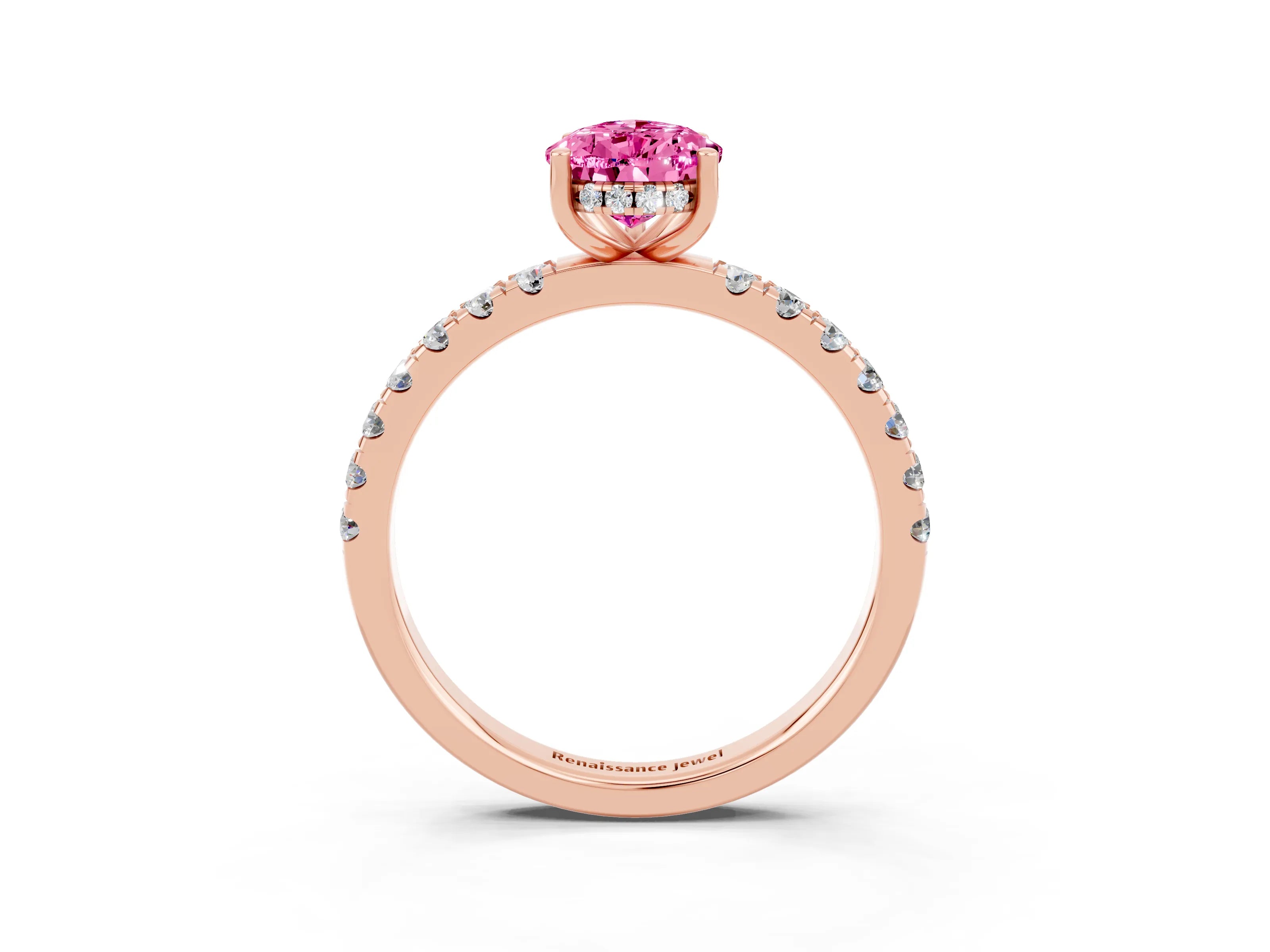 Rose gold Pear Cut Pink Sapphire Pave Band Solitaire Ring with Four-Prong Setting_63