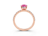 Rose gold Pear Cut Pink Sapphire Pave Band Solitaire Ring with Four-Prong Setting_63