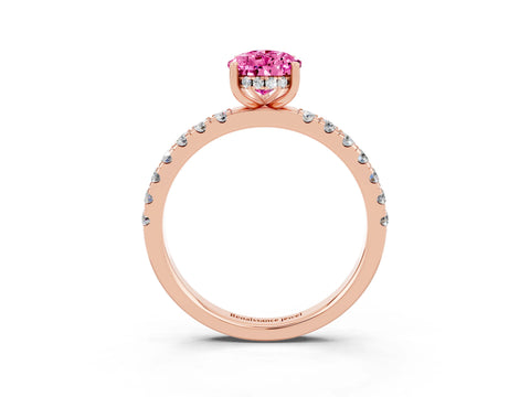 Rose gold Pear Cut Pink Sapphire Pave Band Solitaire Ring with Four-Prong Setting_63