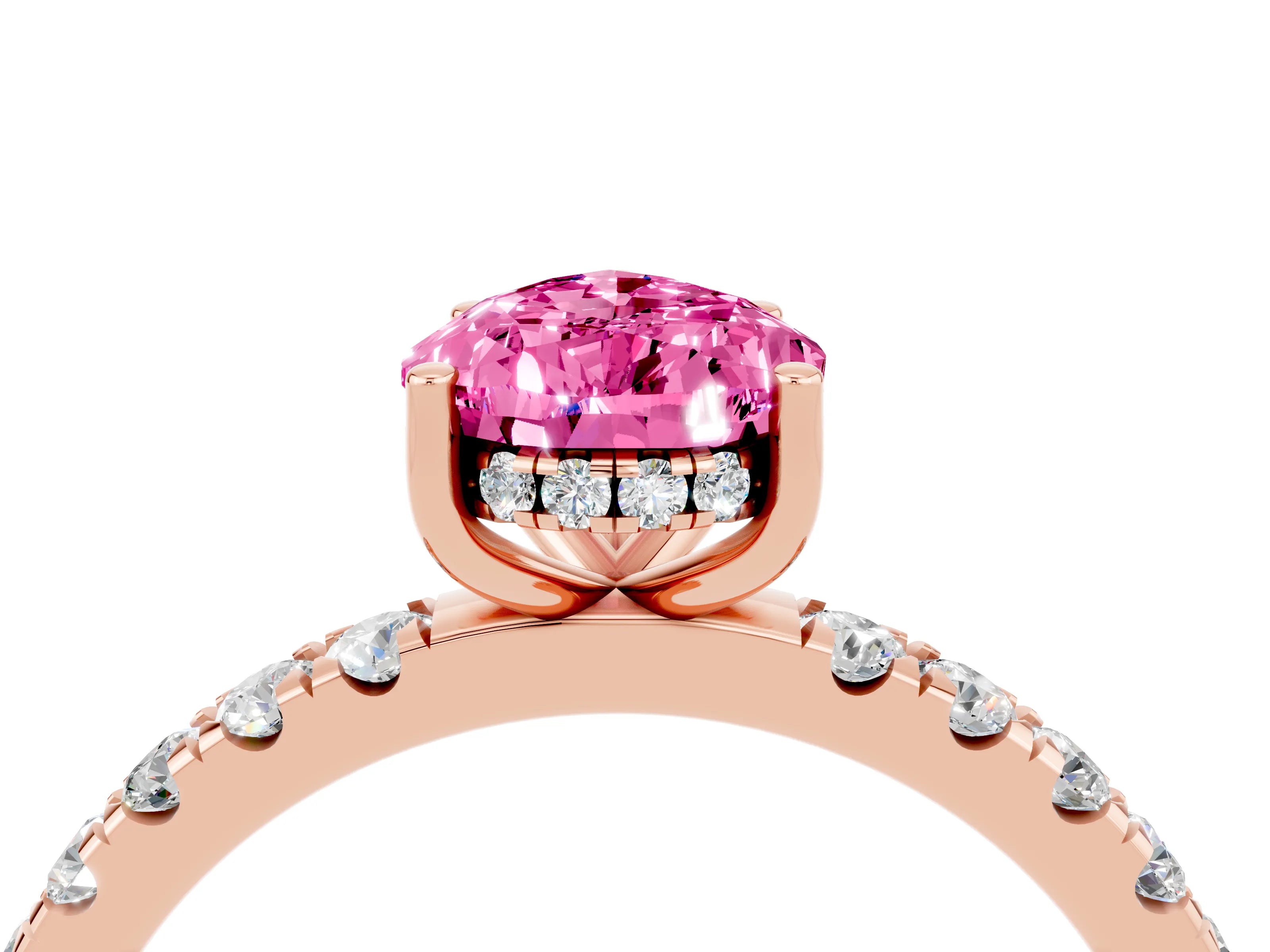 Rose gold Pear Cut Pink Sapphire Pave Band Solitaire Ring with Four-Prong Setting_64