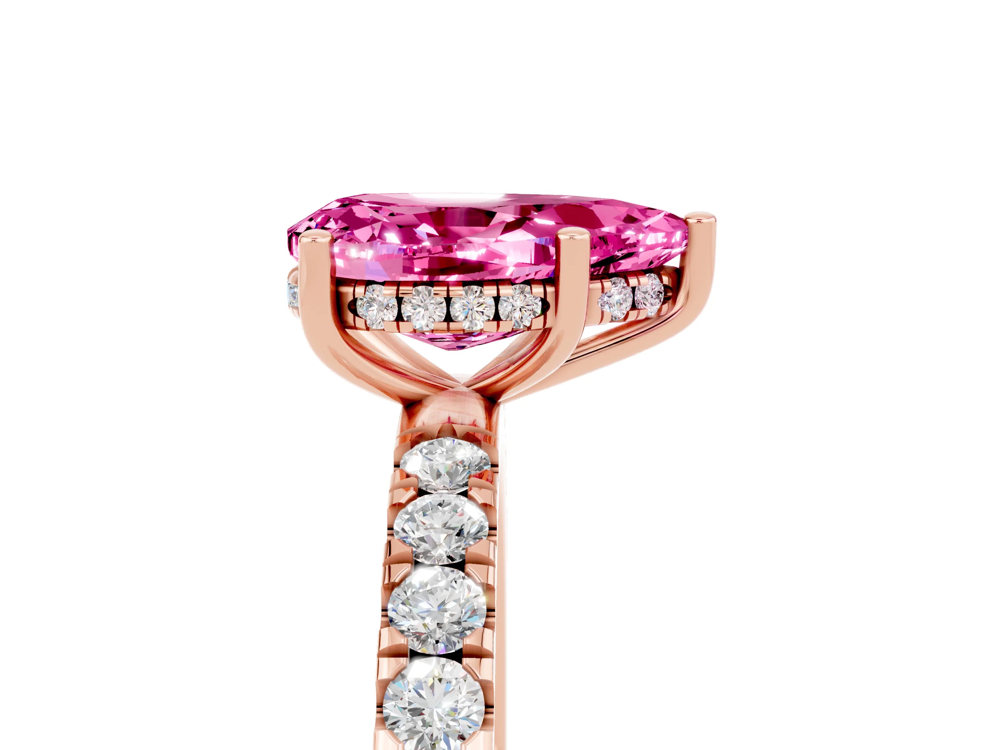 Rose gold Pear Cut Pink Sapphire Pave Band Solitaire Ring with Four-Prong Setting_65