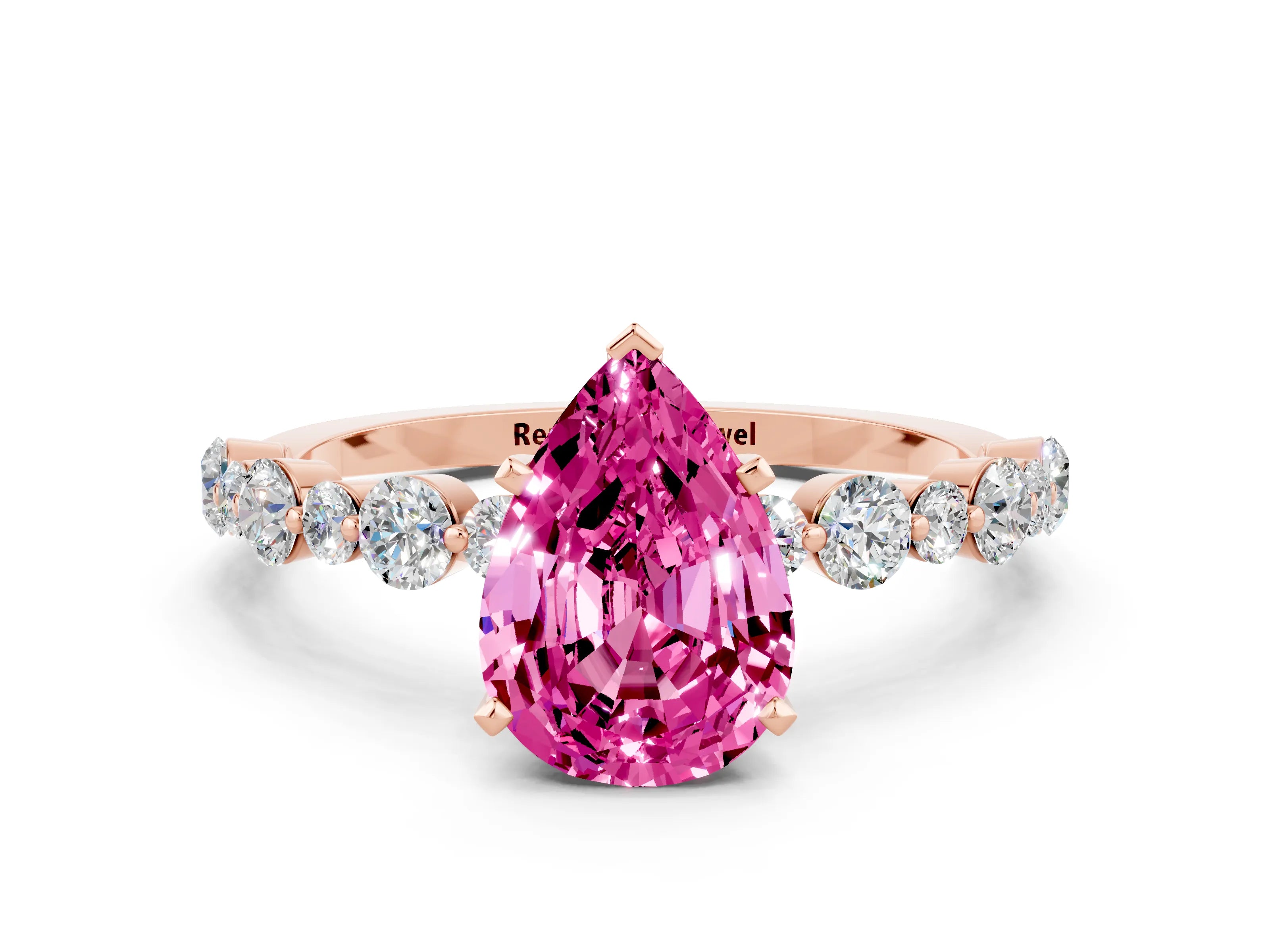 Rose gold Pear Cut Pink Sapphire Prong Set Engagement Ring with Pavé Band_12