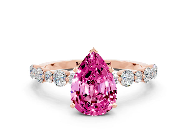 Rose gold Pear Cut Pink Sapphire Prong Set Engagement Ring with Pavé Band