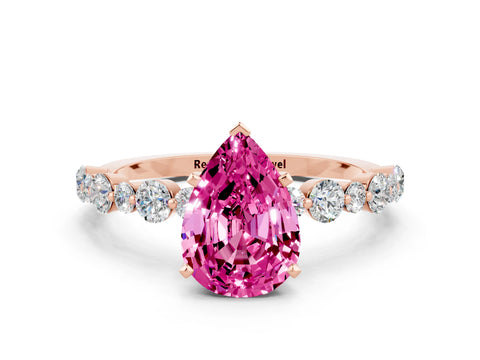 Rose gold Pear Cut Pink Sapphire Prong Set Engagement Ring with Pavé Band_12