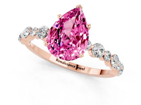 Rose gold Pear Cut Pink Sapphire Prong Set Engagement Ring with Pavé Band_13