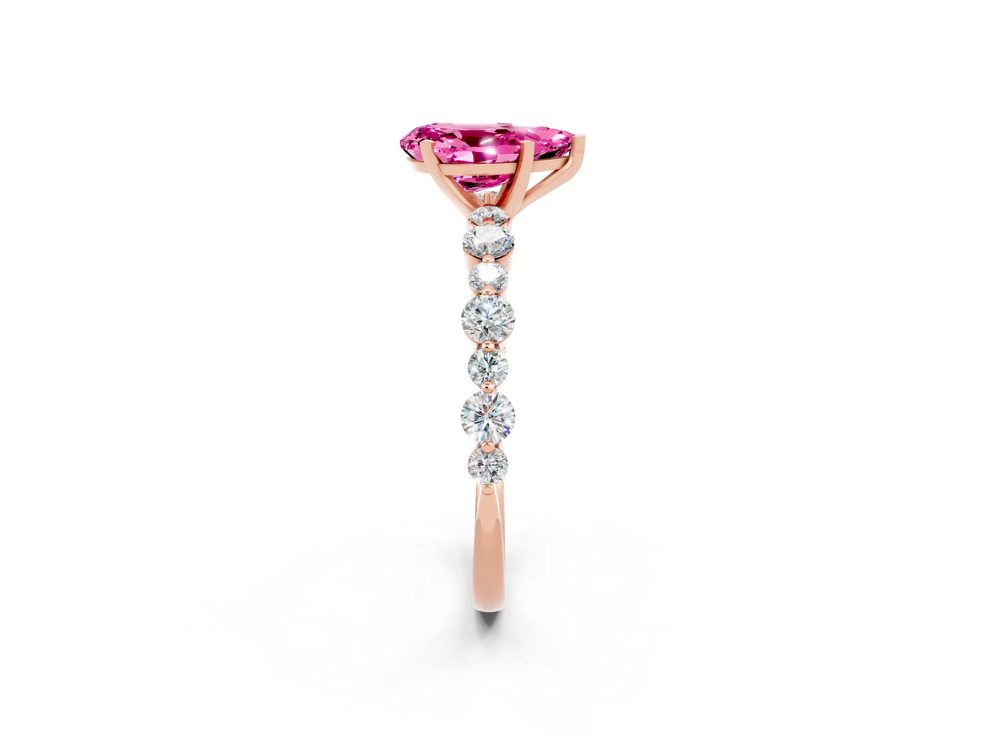 Rose gold Pear Cut Pink Sapphire Prong Set Engagement Ring with Pavé Band_14
