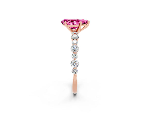 Rose gold Pear Cut Pink Sapphire Prong Set Engagement Ring with Pavé Band