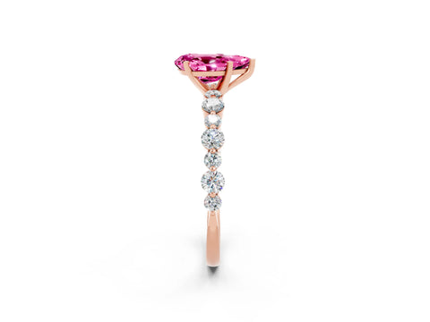 Rose gold Pear Cut Pink Sapphire Prong Set Engagement Ring with Pavé Band_14