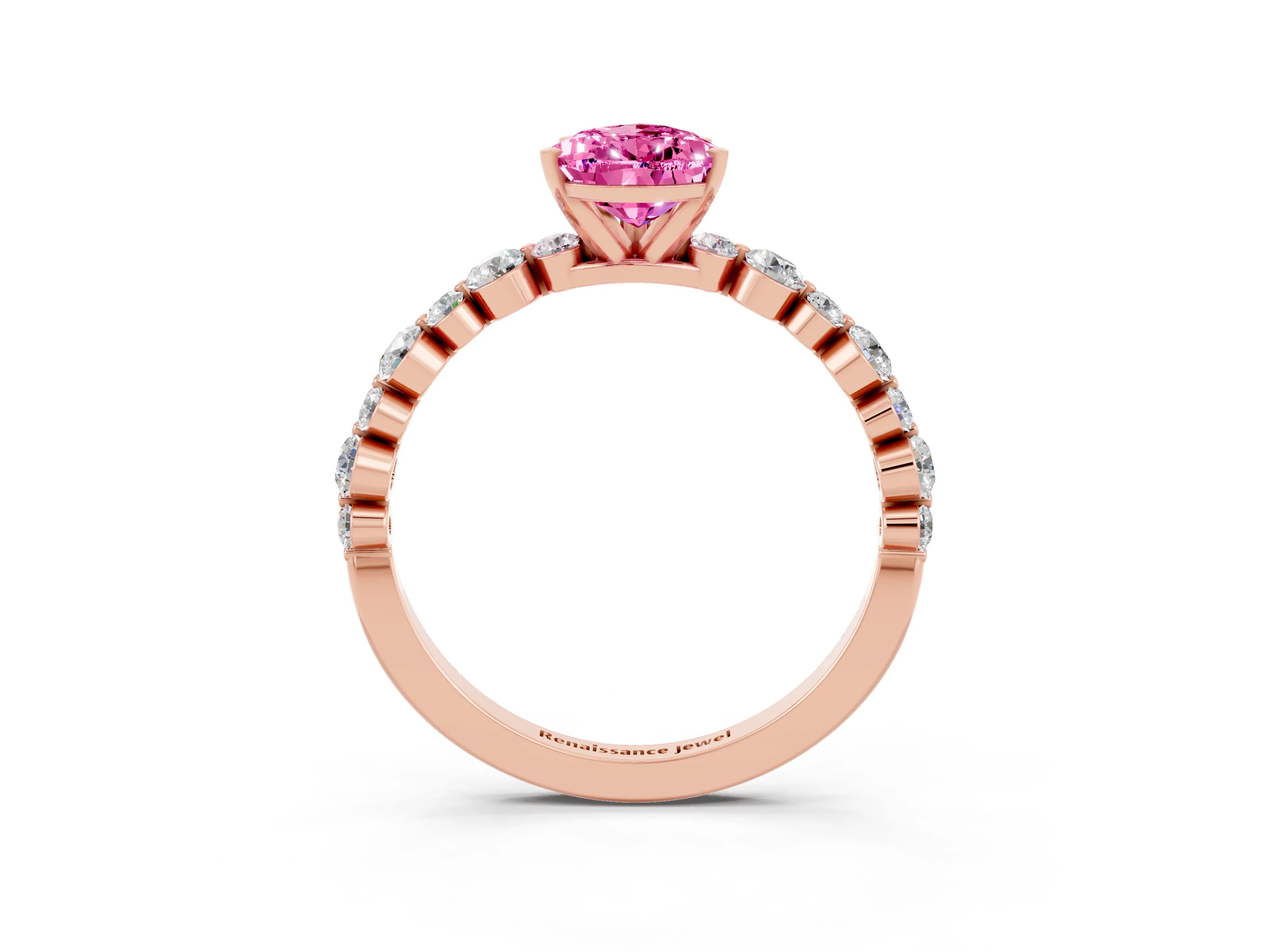 Rose gold Pear Cut Pink Sapphire Prong Set Engagement Ring with Pavé Band_15
