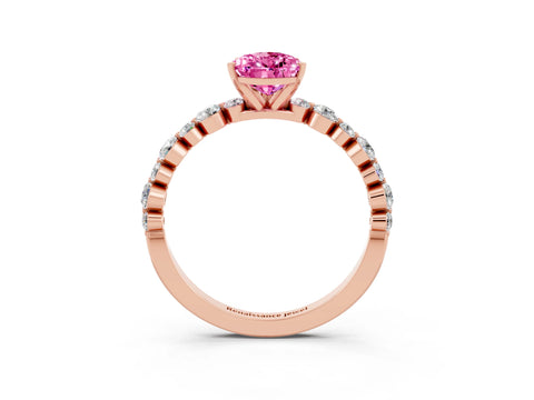 Rose gold Pear Cut Pink Sapphire Prong Set Engagement Ring with Pavé Band_15