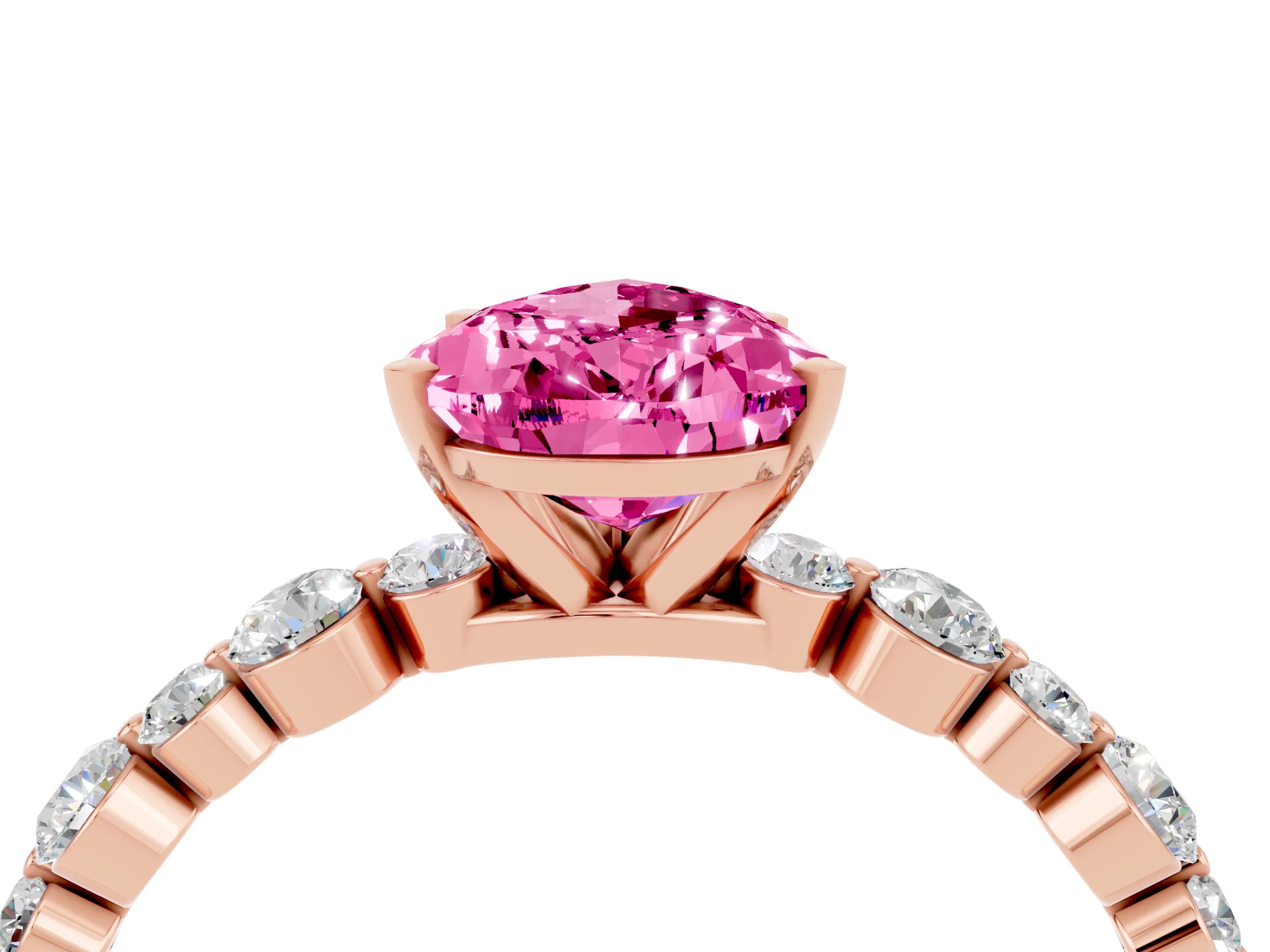 Rose gold Pear Cut Pink Sapphire Prong Set Engagement Ring with Pavé Band_16