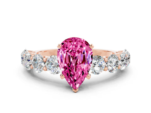 Rose gold Pear Cut Pink Sapphire Prong Setting with Side Stones on a Pave Band_24