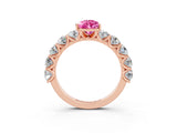Rose gold Pear Cut Pink Sapphire Prong Setting with Side Stones on a Pave Band_27