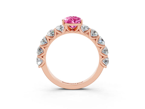 Rose gold Pear Cut Pink Sapphire Prong Setting with Side Stones on a Pave Band_27