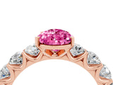 Rose gold Pear Cut Pink Sapphire Prong Setting with Side Stones on a Pave Band_28