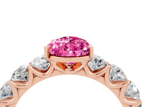 Rose gold Pear Cut Pink Sapphire Prong Setting with Side Stones on a Pave Band_28