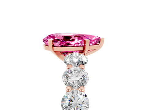 Rose gold Pear Cut Pink Sapphire Prong Setting with Side Stones on a Pave Band_29