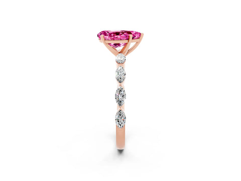 Rose gold Pear Cut Pink Sapphire Ring with Marquise Side Stones and Prong Setting_14