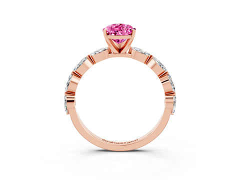 Rose gold Pear Cut Pink Sapphire Ring with Marquise Side Stones and Prong Setting_15