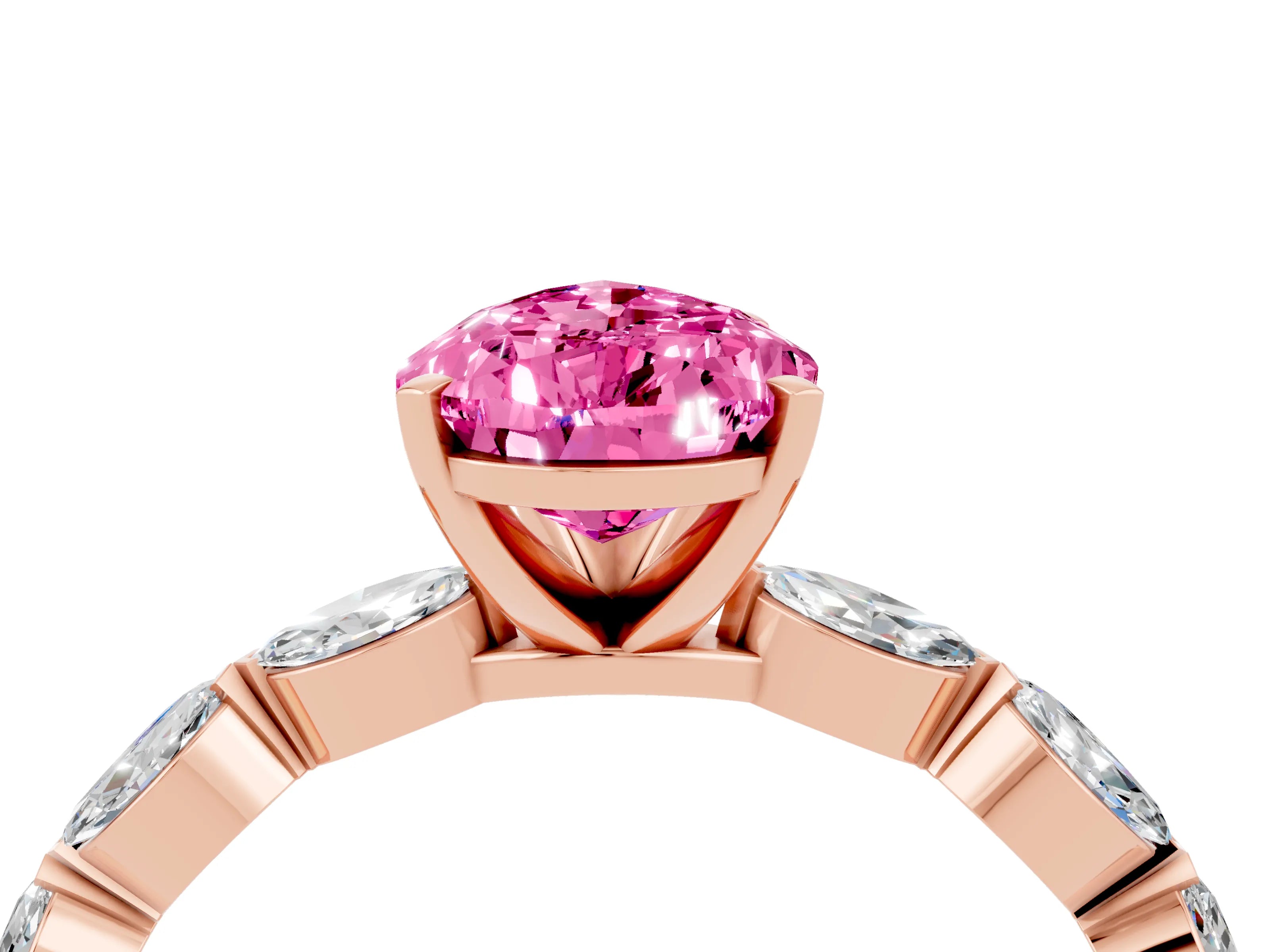Rose gold Pear Cut Pink Sapphire Ring with Marquise Side Stones and Prong Setting_16