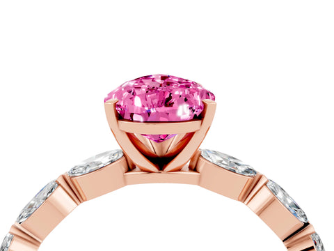 Rose gold Pear Cut Pink Sapphire Ring with Marquise Side Stones and Prong Setting_16