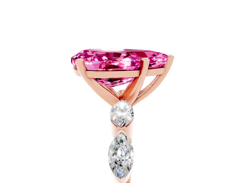 Rose gold Pear Cut Pink Sapphire Ring with Marquise Side Stones and Prong Setting_17
