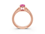Rose gold Pear Cut Pink Sapphire Ring with Milgrain Pavé Band and Four-Prong Setting_39