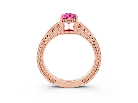 Rose gold Pear Cut Pink Sapphire Ring with Milgrain Pavé Band and Four-Prong Setting_39
