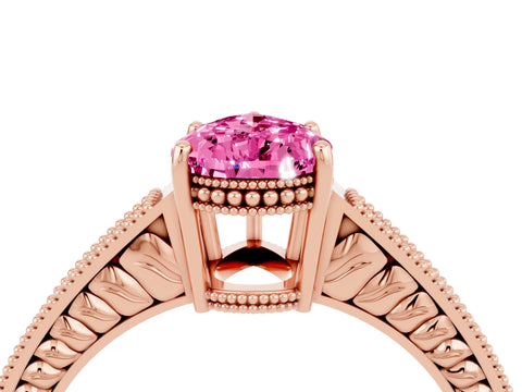 Rose gold Pear Cut Pink Sapphire Ring with Milgrain Pavé Band and Four-Prong Setting_40