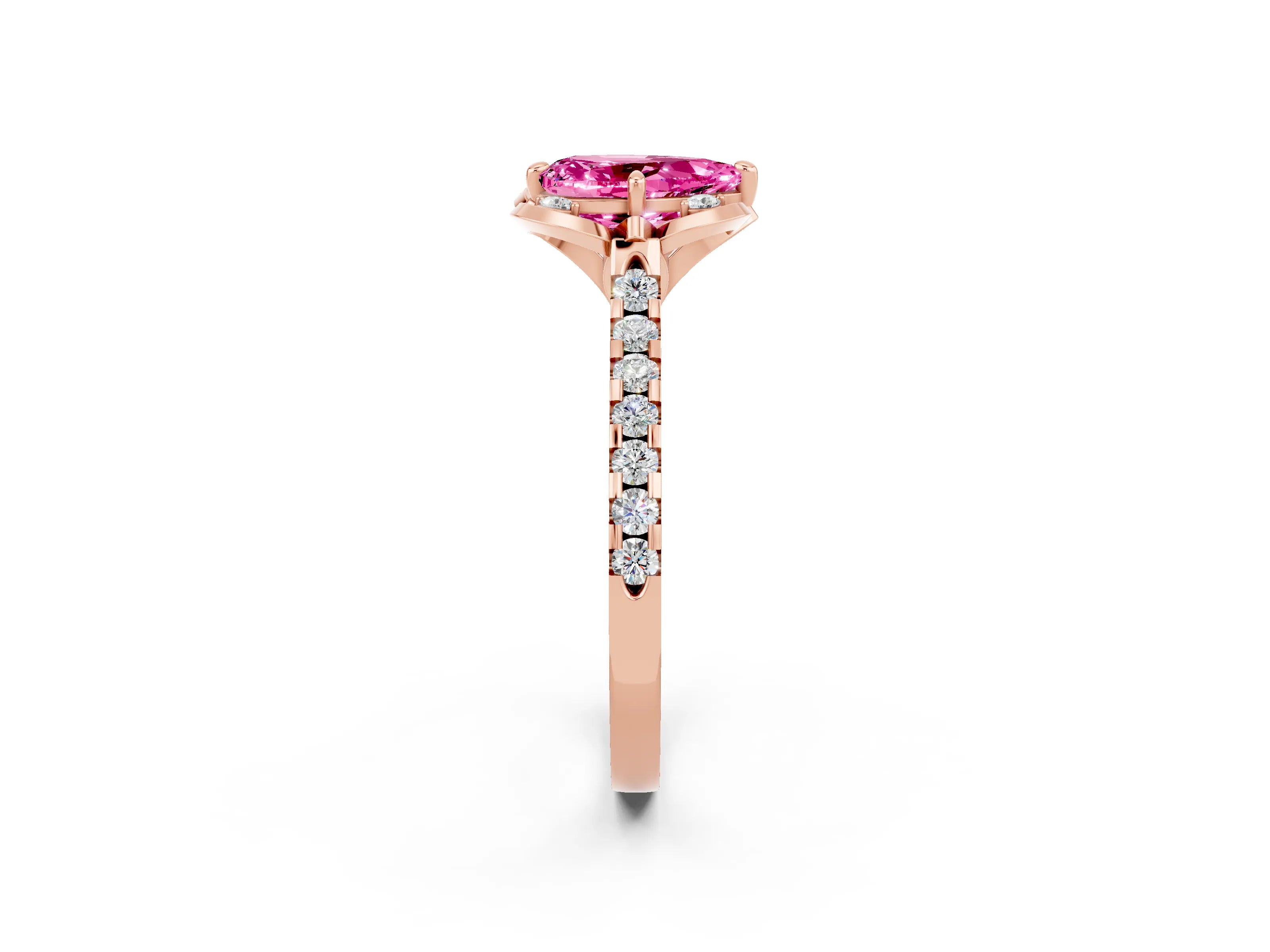 Rose gold Pear Cut Pink Sapphire Ring with Pavé Band and Floral Prong Setting_2