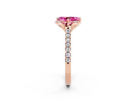 Rose gold Pear Cut Pink Sapphire Ring with Pavé Band and Floral Prong Setting_2