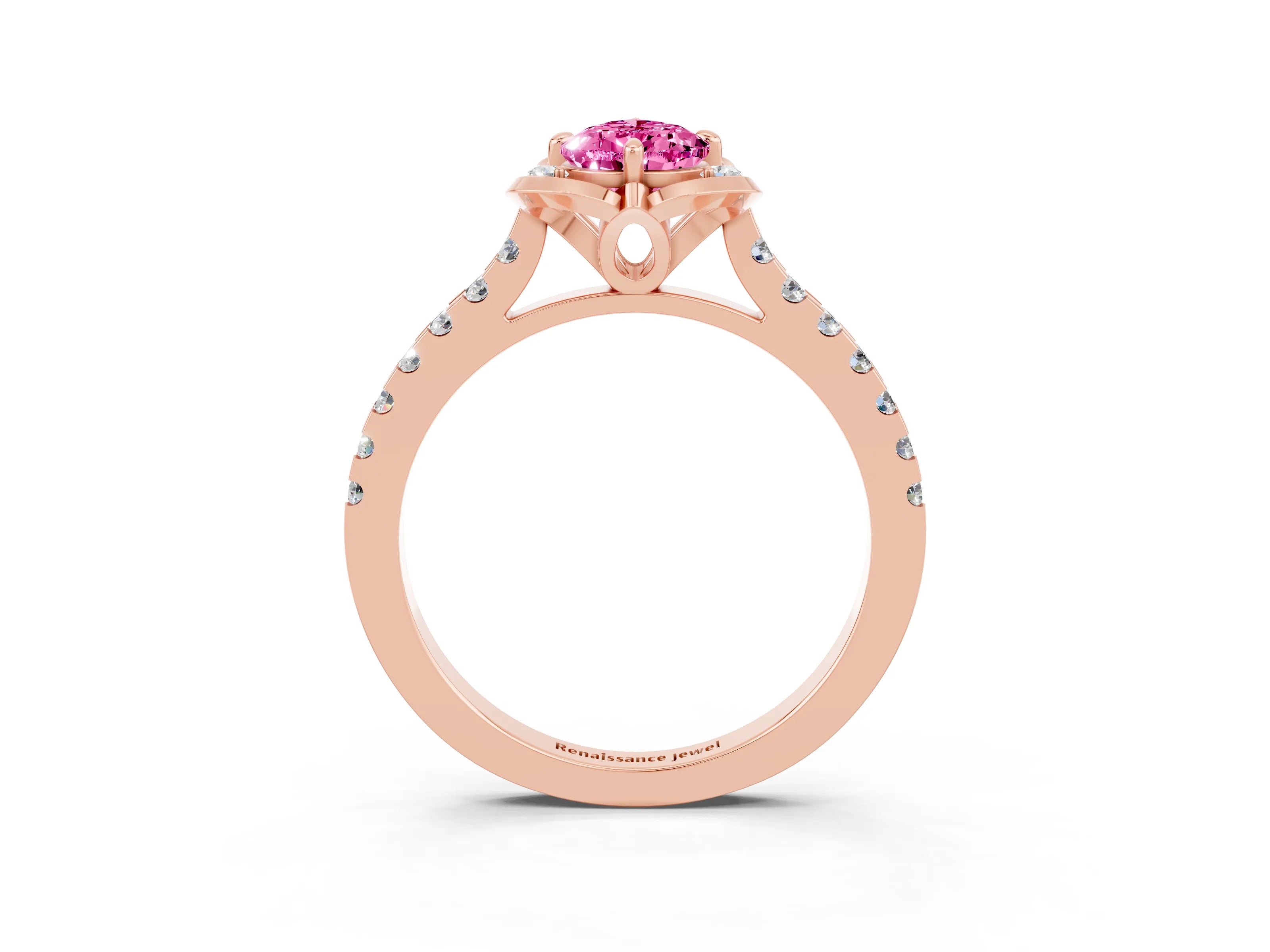 Rose gold Pear Cut Pink Sapphire Ring with Pavé Band and Floral Prong Setting_3
