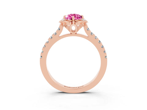 Rose gold Pear Cut Pink Sapphire Ring with Pavé Band and Floral Prong Setting_3