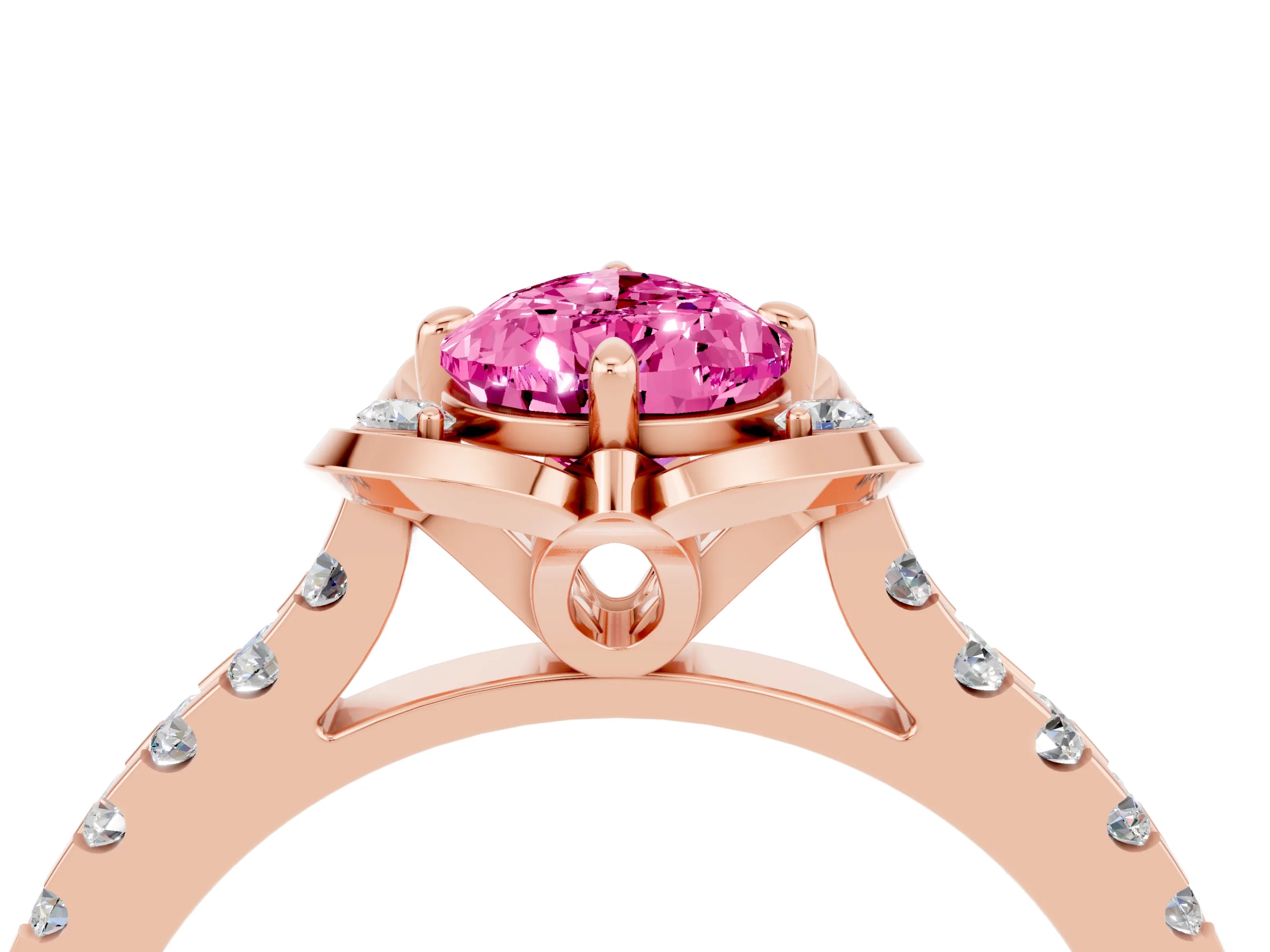 Rose gold Pear Cut Pink Sapphire Ring with Pavé Band and Floral Prong Setting_4