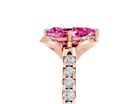 Rose gold Pear Cut Pink Sapphire Ring with Pavé Band and Floral Prong Setting_5