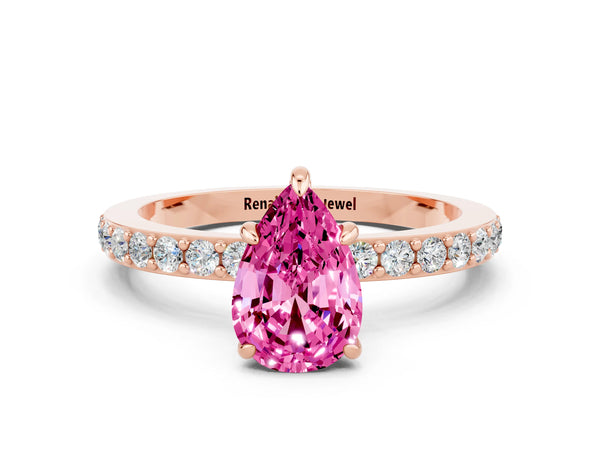 Rose gold Pear Cut Pink Sapphire Pavé Engagement Ring with Round  Accents and Prong Setting