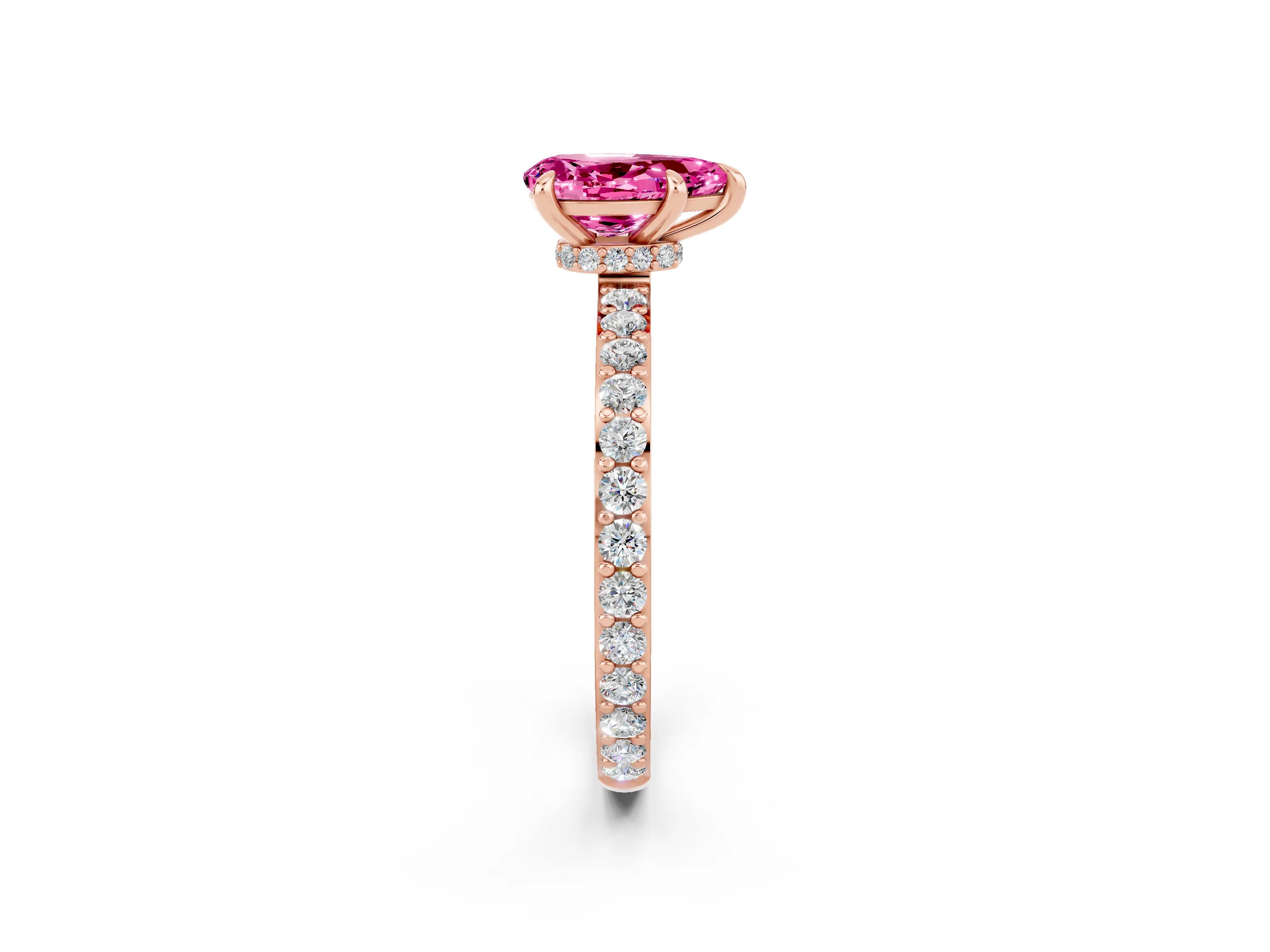 Rose gold Pear Cut Pink Sapphire Ring with Pavé Band and Four-Prong Setting_26