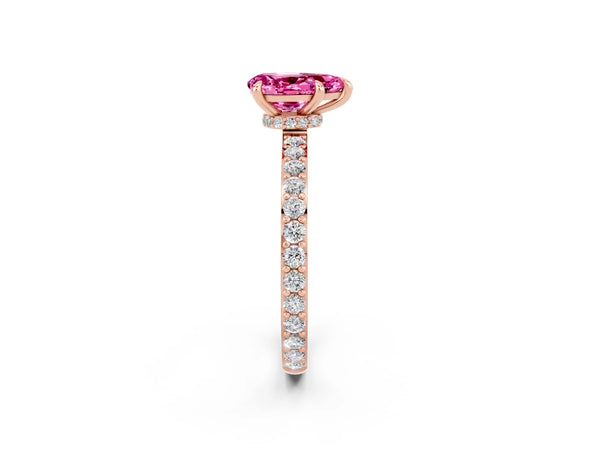 Rose gold Pear Cut Pink Sapphire Pavé Engagement Ring with Round  Accents and Prong Setting