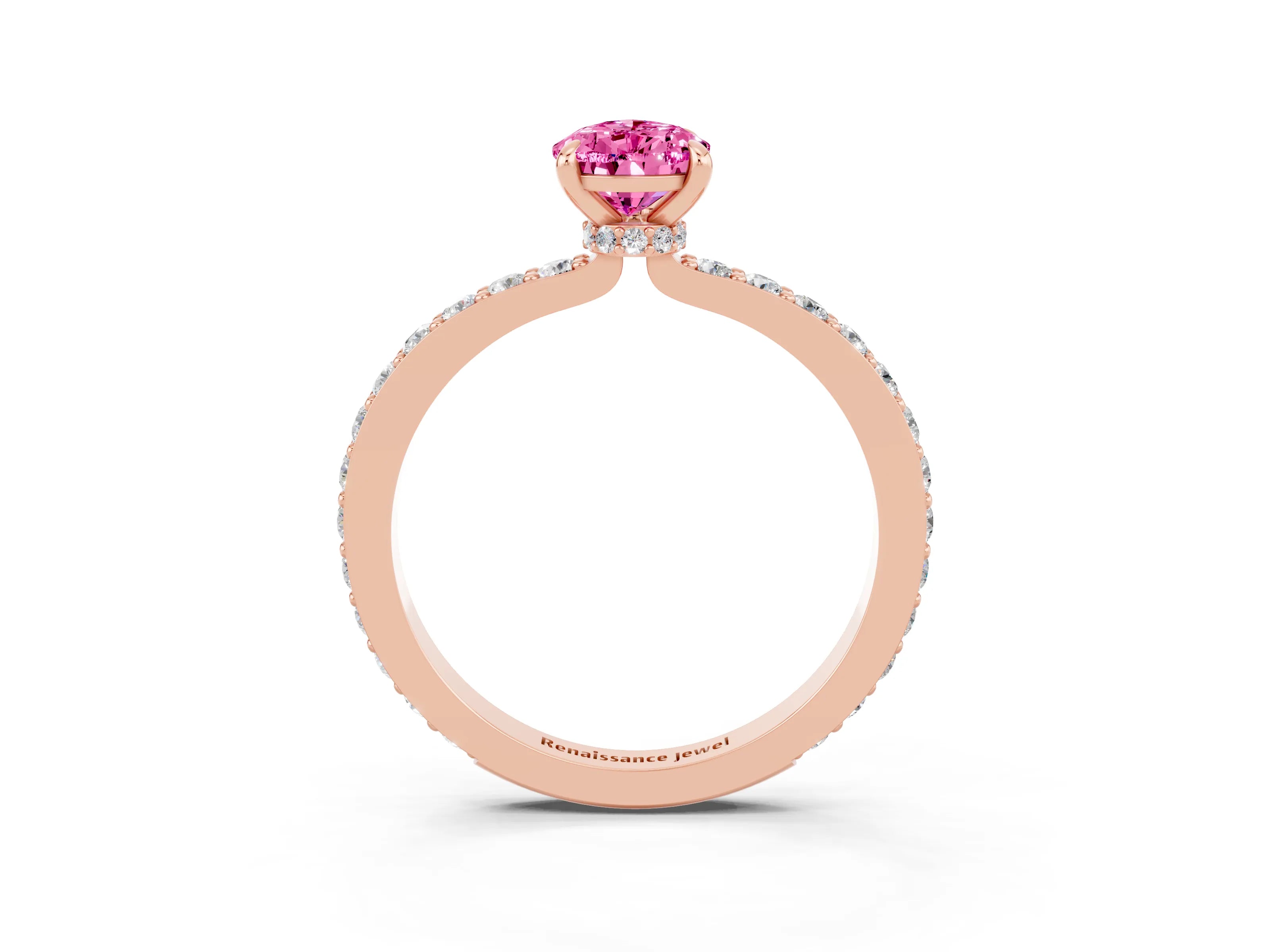 Rose gold Pear Cut Pink Sapphire Ring with Pavé Band and Four-Prong Setting_27