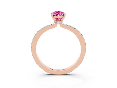Rose gold Pear Cut Pink Sapphire Ring with Pavé Band and Four-Prong Setting_27
