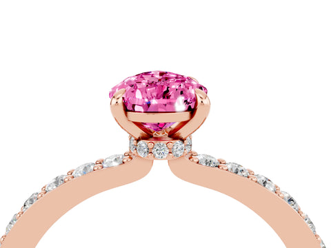 Rose gold Pear Cut Pink Sapphire Ring with Pavé Band and Four-Prong Setting_28