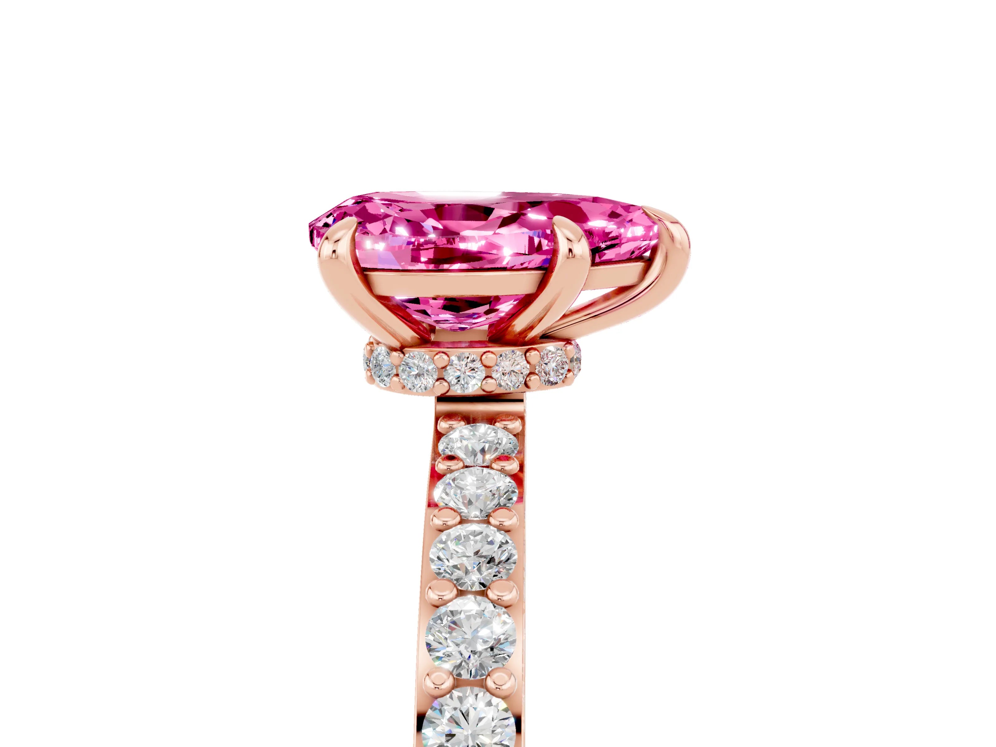Rose gold Pear Cut Pink Sapphire Ring with Pavé Band and Four-Prong Setting_29