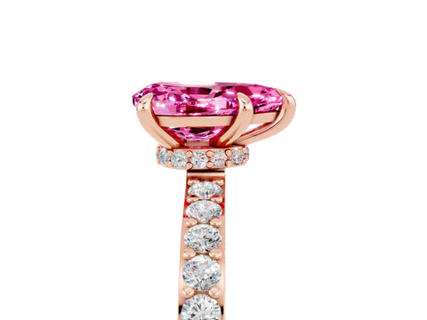 Rose gold Pear Cut Pink Sapphire Ring with Pavé Band and Four-Prong Setting_29