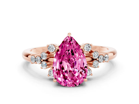 Rose gold Pear Cut Pink Sapphire Ring with Side Stones and Four-Prong Setting_60