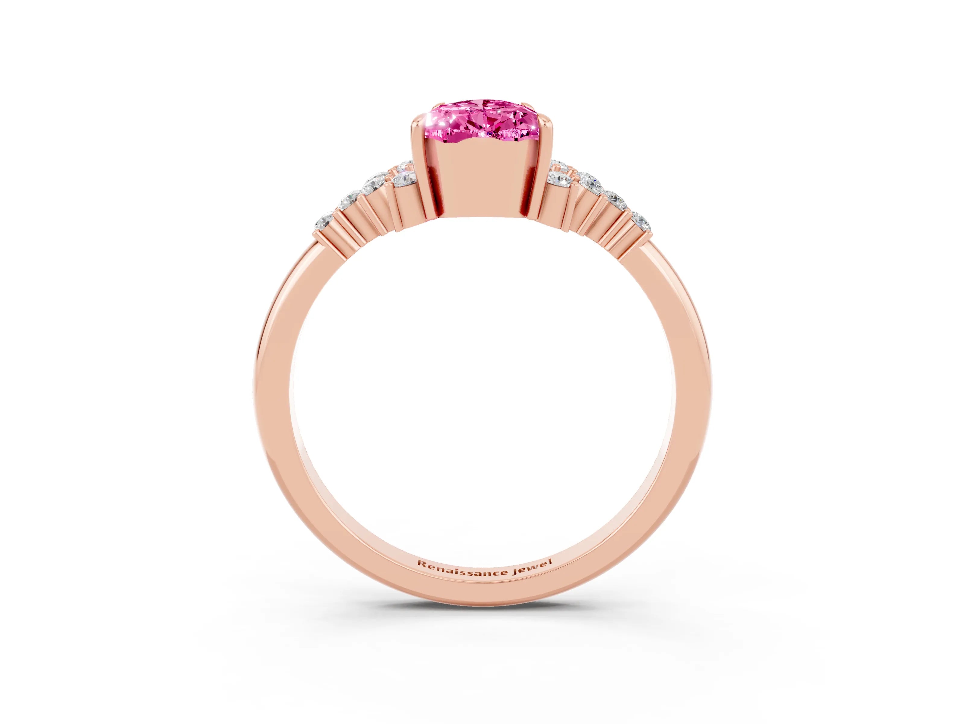 Rose gold Pear Cut Pink Sapphire Ring with Side Stones and Four-Prong Setting_63