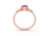 Rose gold Pear Cut Pink Sapphire Ring with Side Stones and Four-Prong Setting_63